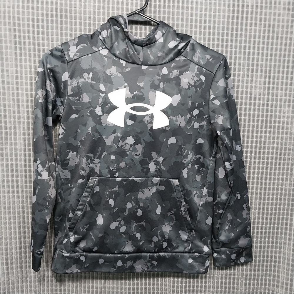 Under Armour Hoodie Kids Camo Fleece Pullover Size Medium Grey Black